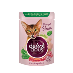 DELICKCIOUS Kawałki z kaczką, kurczakiem i szpinakiem w sosie saszetka 85g